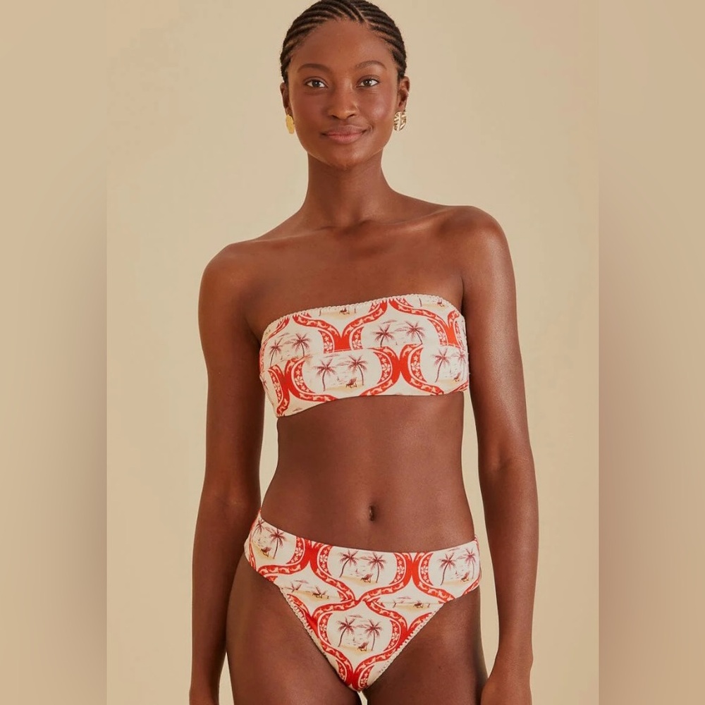 Farm Rio Chemise Coverup & Bandeau Top High Waist Bottom Size XL 3 Piece Set - Picture 11 of 16